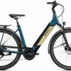 Ghost E-Teru B Essential Low EQ Petrol Blue / Beige Glossy VTT Semi-rigide électrique Col De Cygne