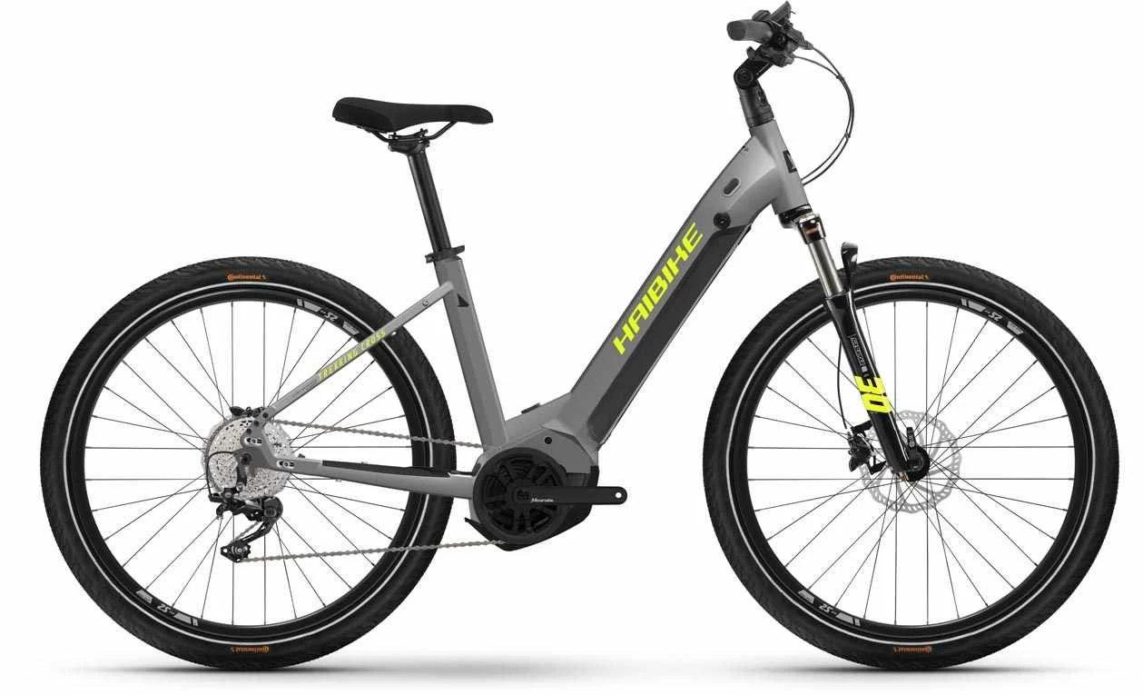 Haibike Trekking 6 Cross Gloss Grey Neon VTC électrique Col De Cygne 1 Haibike Trekking 6 Cross Gloss Grey Neon VTC électrique Col De Cygne