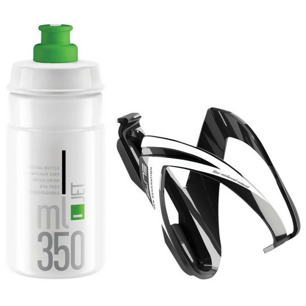 Kit Bidon + Porte-Bidon Elite CEO 350ml Noir/Blanc-Vert 1 Kit Bidon + Porte-Bidon Elite CEO 350ml Noir/Blanc-Vert